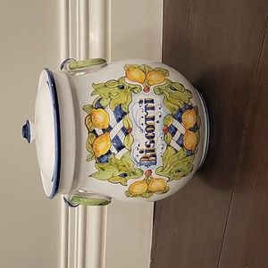 LARGE BISCOTTI CERAMIC COOKIE JAR ITALY With HAND PAINTED LEMONS